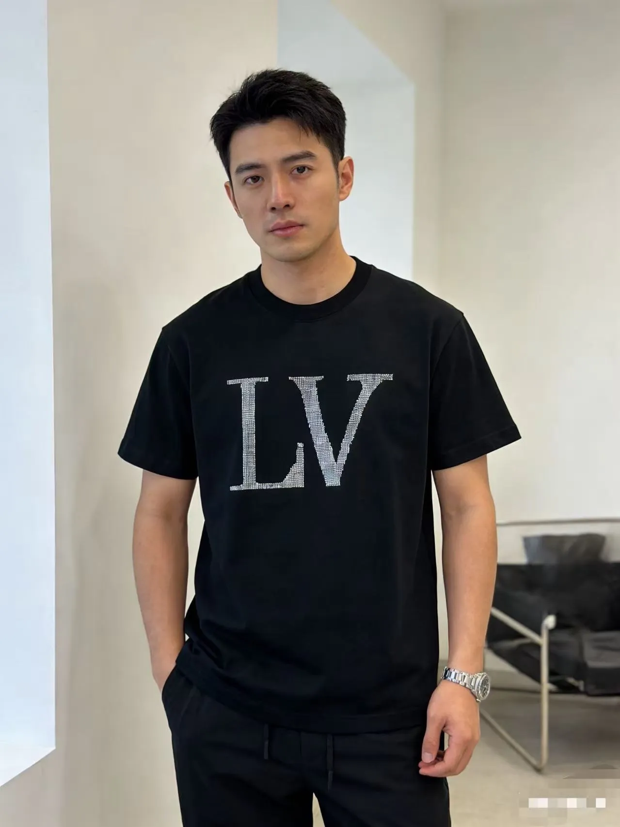 Louis Vuitton/Louis Vuitton 26ss hot diamond large letters logo short sleeves